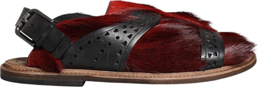 Dolce & Gabbana Zwarte Rode Gazelle Haar Leren Sandalen Schoenen