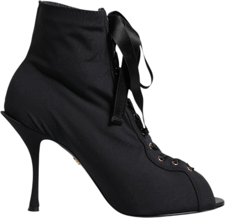 Dolce & Gabbana Zwarte Stiletto Hakken Veterlaarzen Schoenen