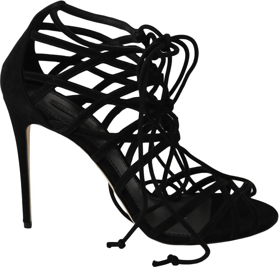 Dolce & Gabbana Zwarte Suède Strap Stiletto Sandalen