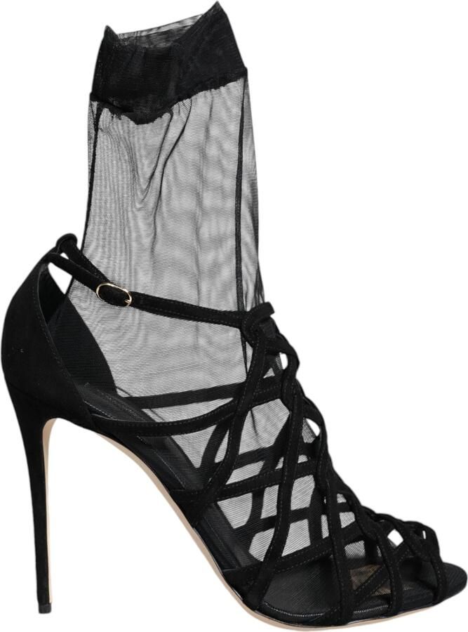 Dolce & Gabbana Zwarte Tule Rekbare Hak Sandalen Schoenen