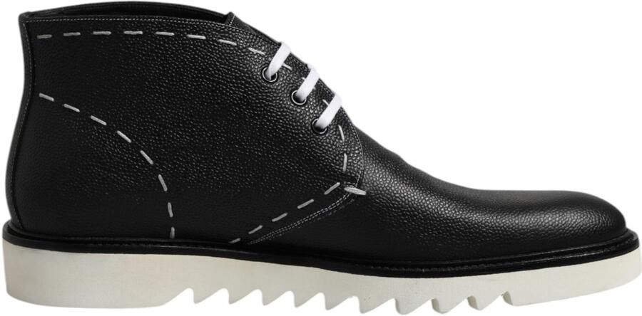 Dolce & Gabbana Zwarte Witte Leren Enkellaarzen Schoenen