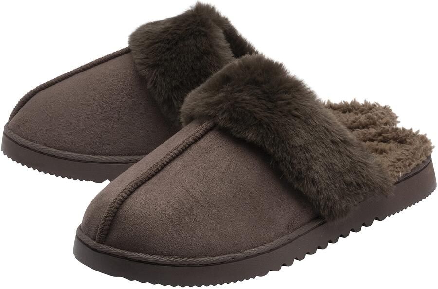 Dunlop Dames Muilen Slippers met Neppelzen Buitenkant Bruin Roze Tan Warm -8