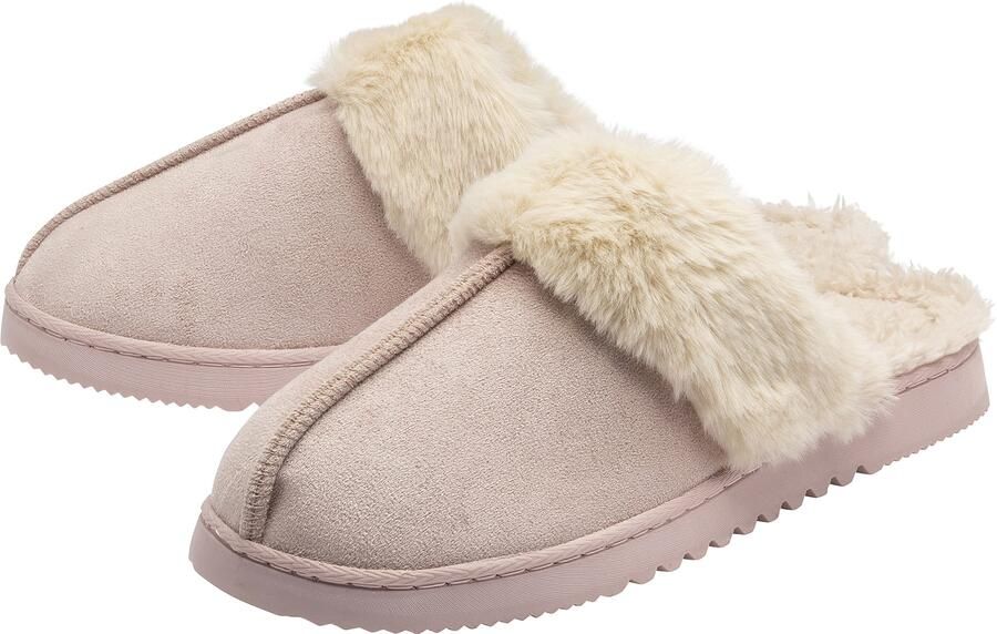 Dunlop Dames Muiltjes met Neppelz Trim Bruin Roze Tan Warm -8