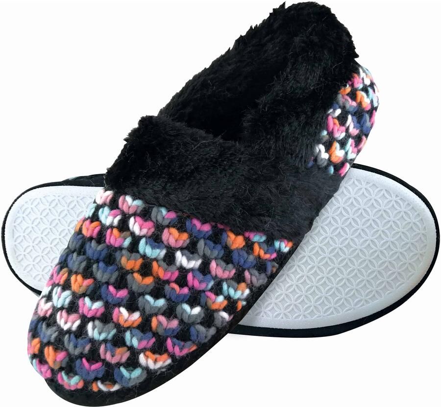 Dunlop Dames Schattige Fluffy Pluche Winter Warme Luxe Comfort Gehaakte Huisslippers