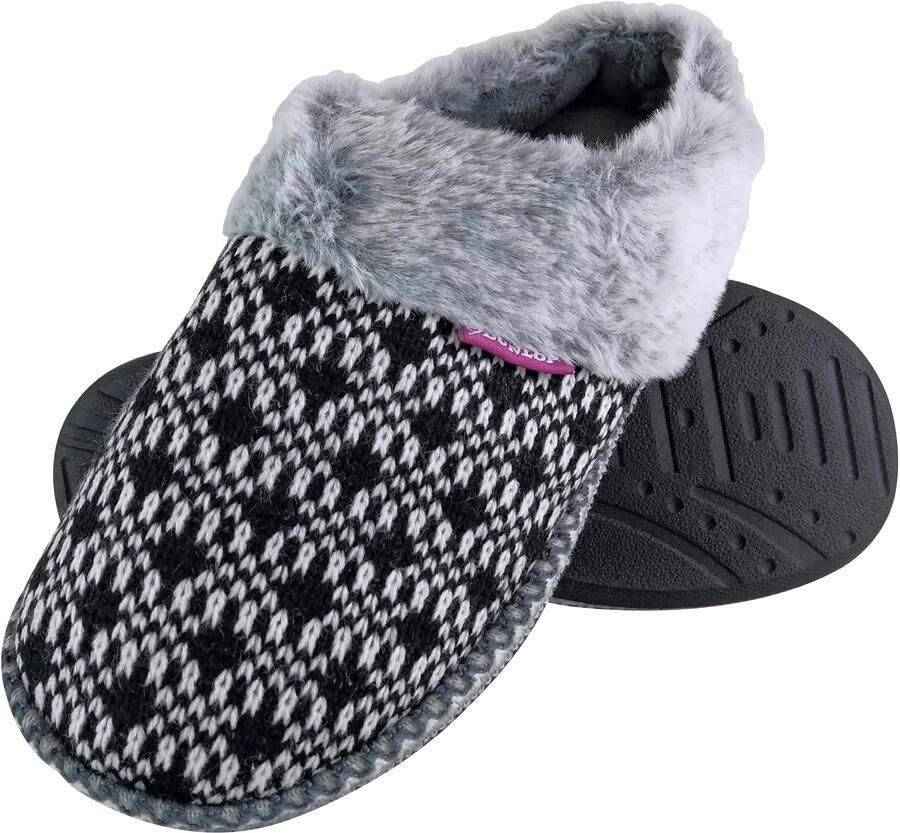 Dunlop Dames Schattige Gezellige Pluche Geheugenfoam Gebreide Slippers Met Open Achterkant Muiltjes