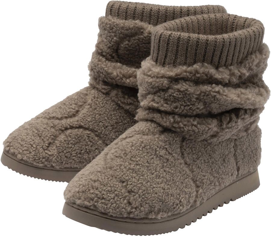 Dunlop Dames Teddy Fleece Bootie Slippers Oatmeal Taupe Warm VK 3-8
