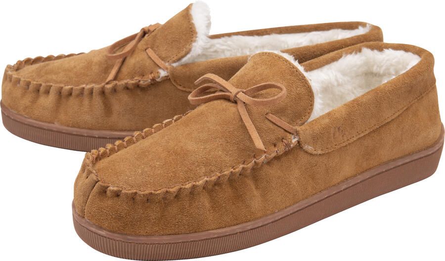 Dunlop Heren Echt Suède Leren Fleece Gevoerde Moccasin Slippers (9 Donkerbruin)
