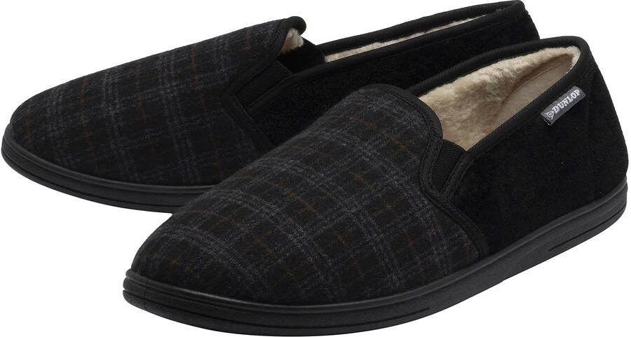Dunlop Heren Geruite Volledige Slippers Zwart Houtskool Gevoerd VK 7-12