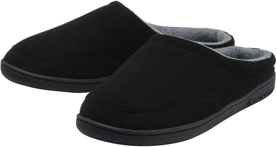 Dunlop Heren Suède Look Muilezels Slippers Zwart Plush Voering -13