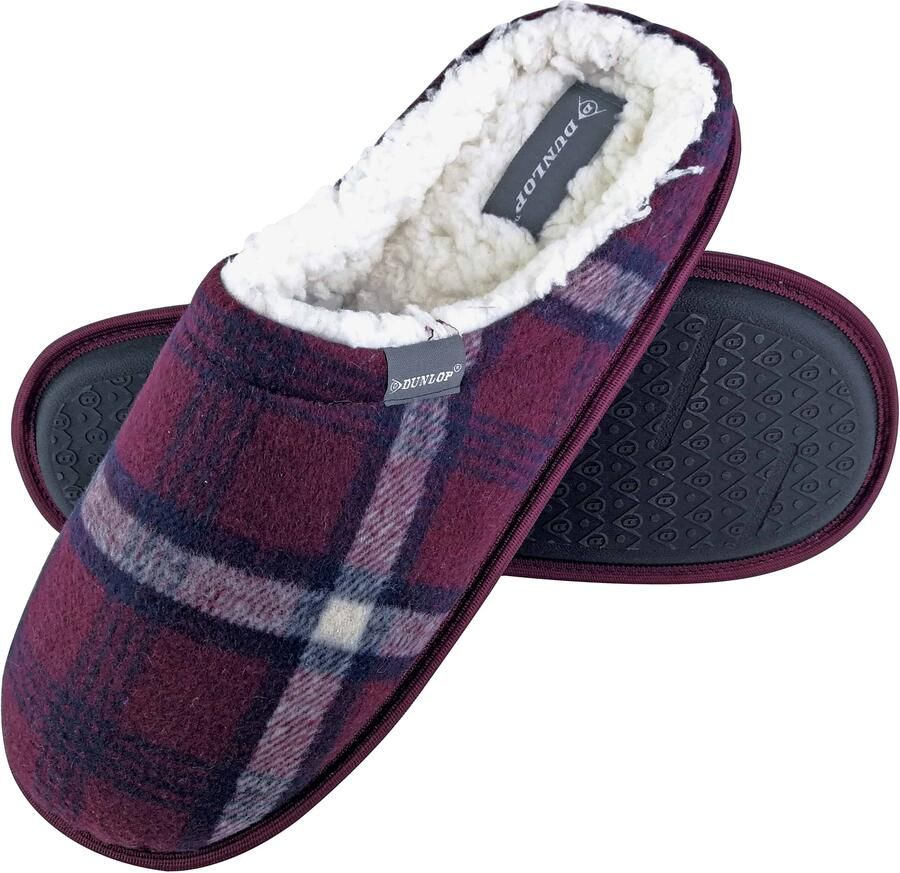 Dunlop Heren Warme Pluche Fleece Voering Instap Muil Geruite Huisslippers