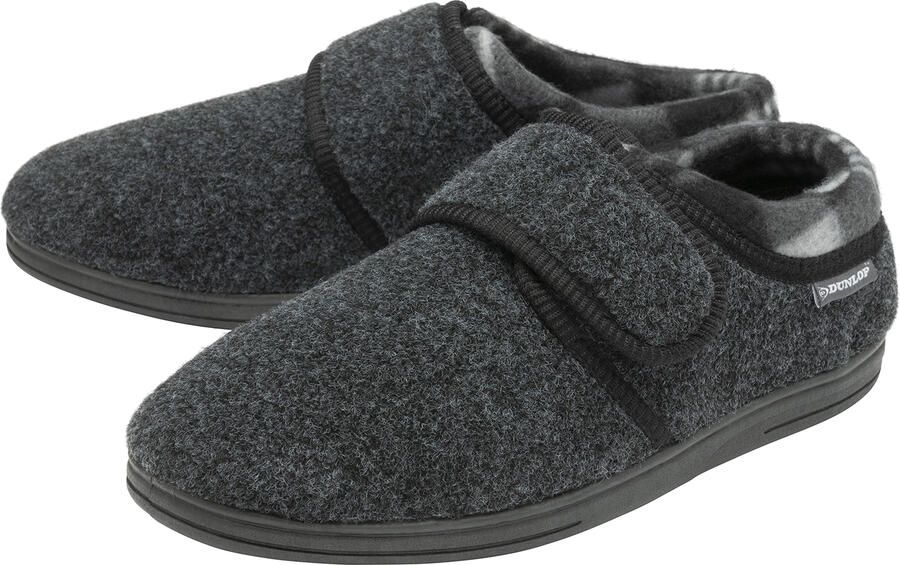 Dunlop Klitteband Slippers voor Mannen Geheugenfoam Orthopedisch Gemakkelijk Sluiten Huis Slaapkamer Binnen Charcoal