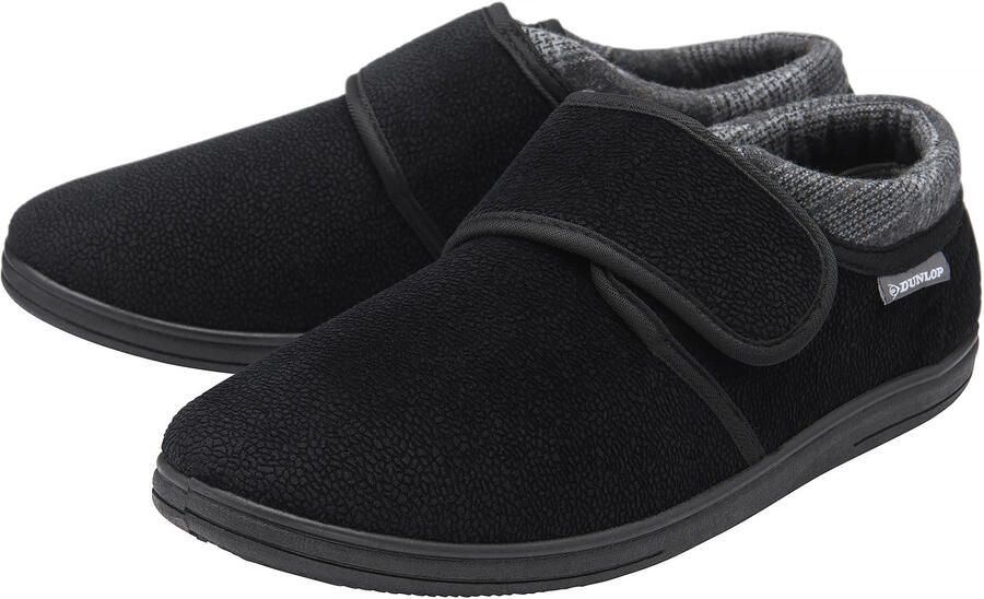Dunlop Mannelijke Verstelbare Klittenband Slippers Zwart Gesloten Achterkant VK 6-13