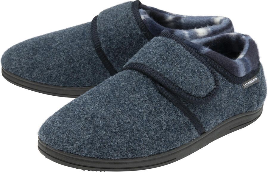 Dunlop Velcro Slippers voor Mannen Geheugenfoam Orthopedisch Makkelijk Sluiten Huis Slaapkamer Binnen Marineblauw
