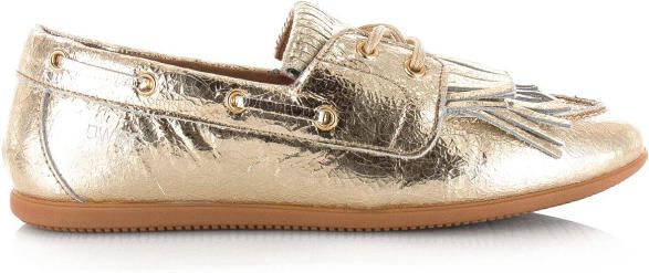 DWRS Label latty fringes crackled champagne mocassins dames