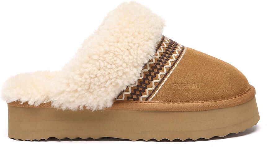 EverAU Australia EVER AU Australië Dames Crake Gebreide Platform Schapenvacht Slippers