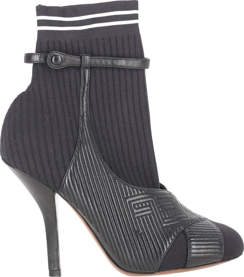 Fendi Pre-owned Fendi gestreepte enkellaarsjes met sokmodel in zwart leer
