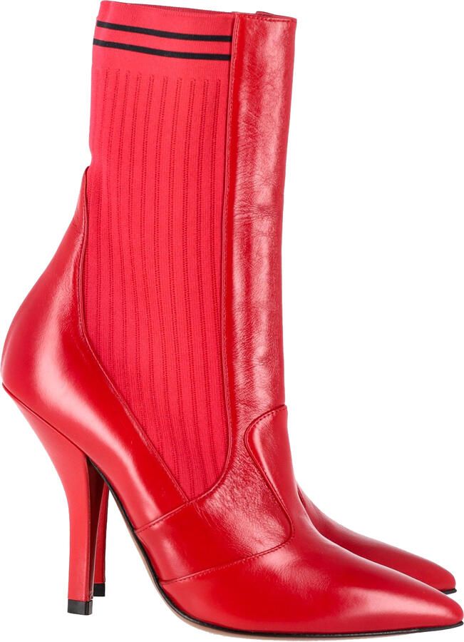 Fendi Pre-owned Fendi Rockoko stretchgebreide soklaarzen in rood leer