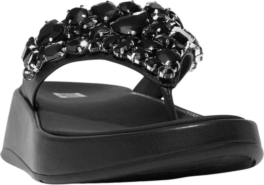 FitFlop Dames Leren Flatform Sandalen met Juwelen (Zwart)