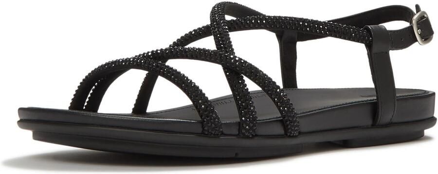 FitFlop Fino Teenpost Leer Dames All Black Sandalen