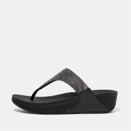 FitFlop Fit Flop Dames Lulu Glitz Toe Post Wedge Sandalen (Zwart)