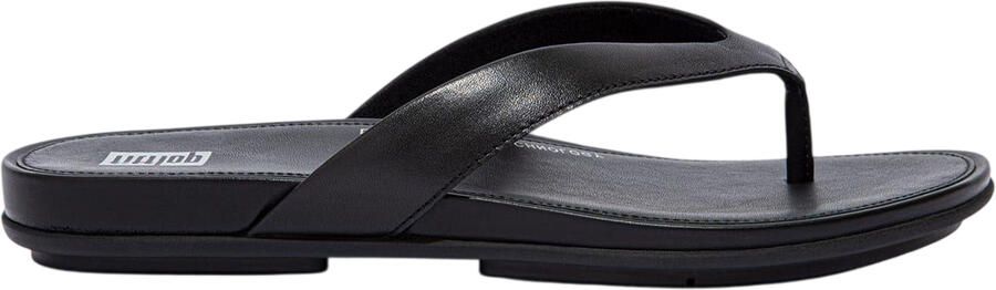 FitFlop Gracie leren platte teenslippers voor dames (Allemaal zwart)