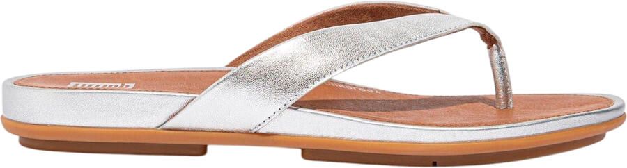 FitFlop Gracie leren platte teenslippers voor dames (Zilver)