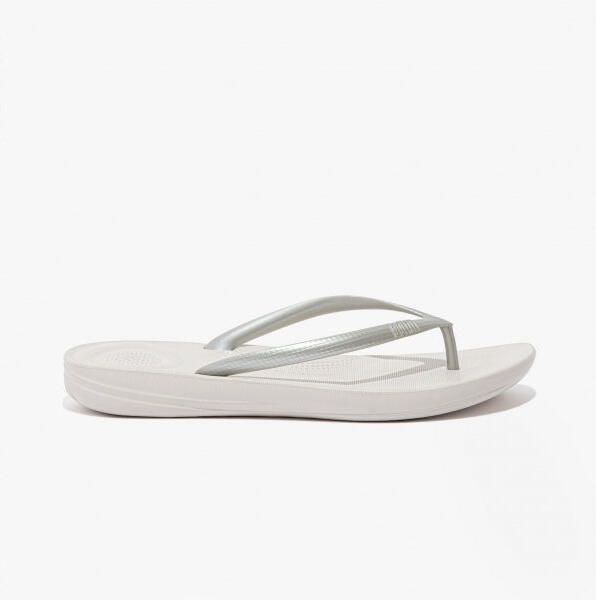 FitFlop Iqushion Dames Ergonomische Teenpost Sleehak Slippers Zilver