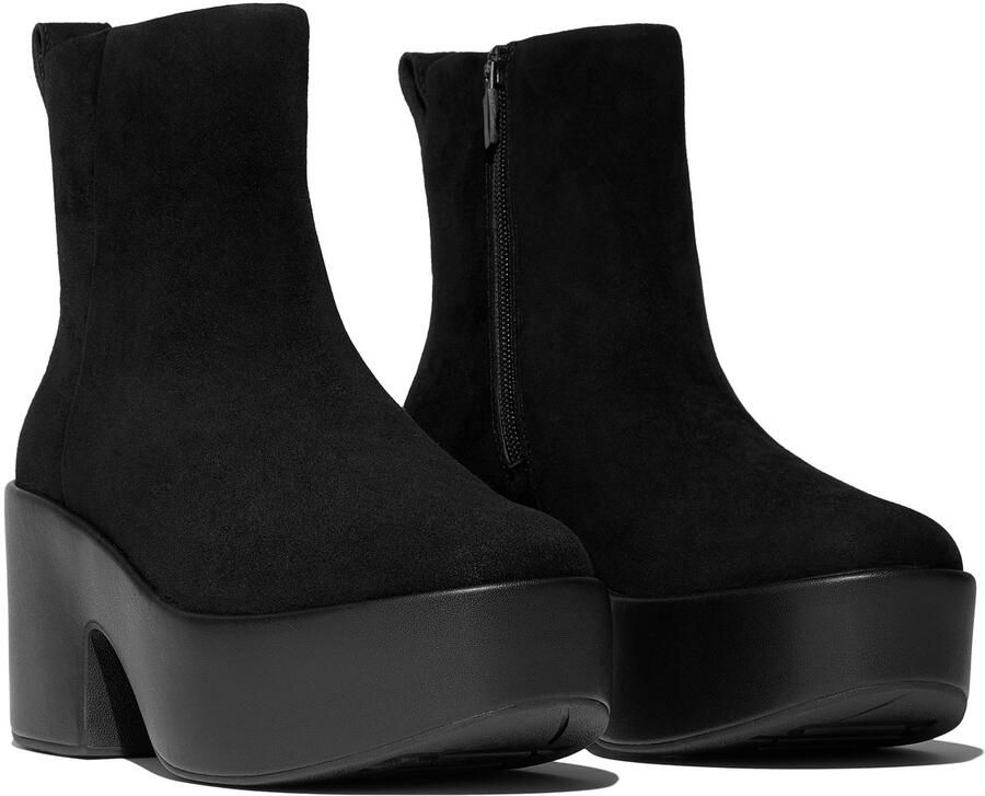 FitFlop Platforms Hiel Suède Dames Zwarte Enkellaarzen