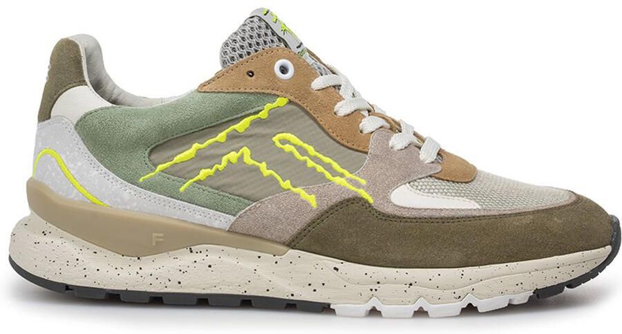 Floris van Bommel Prachtige Van Bommel sneaker olijfgroen textiel met print