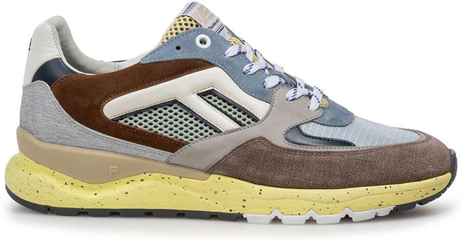 Floris van Bommel Suède sneaker Van Bommel blauw met beige en wit print