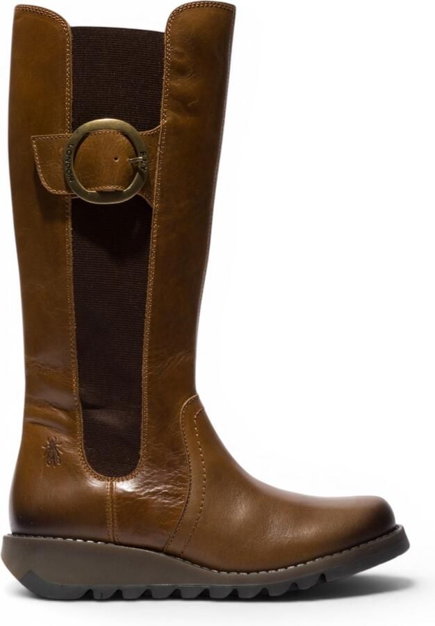 Fly London Dames beige leren kniehoge lange laarzen SOIF361