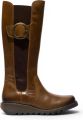 Fly London Dames beige leren kniehoge lange laarzen SOIF361 - Beige