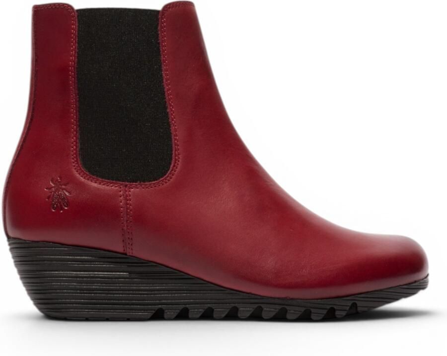 Fly London Dames Bordeauxrode Leren Chelsea-laarzen met wighak ORFU496