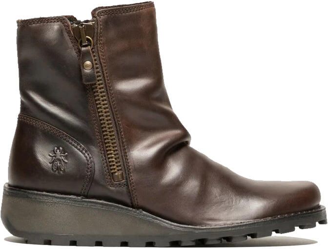 Fly London Dames Bruin MON944 Leren Wedgesleekte Enkellaarsjes Met Ritssluiting Chelsea Laarzen