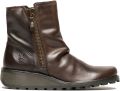 Fly London Dames Bruin MON944 Leren Wedgesleekte Enkellaarsjes Met Ritssluiting Chelsea Laarzen - Bruin