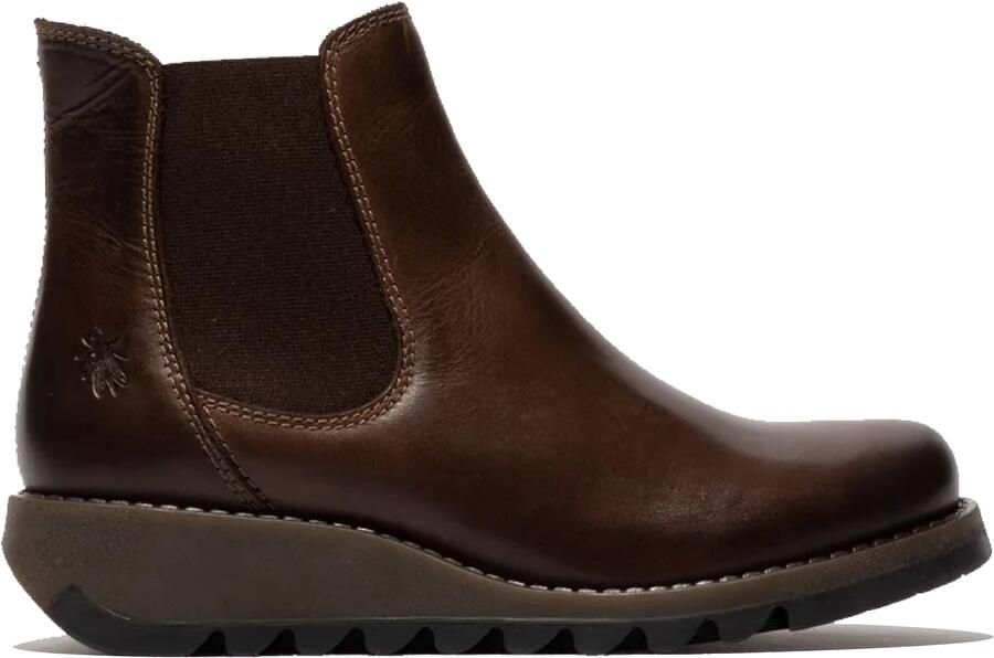 Fly London Dames Bruine SALV Chelsea Leren Enkel Casual Wedge Heel Laarzen