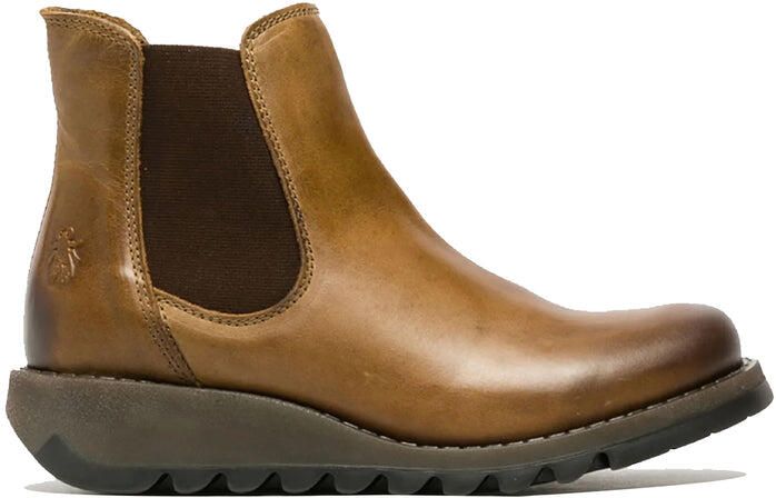 Fly London Dames Camel SALV Chelsea Leren Enkel Casual Wedge Heel Laarzen