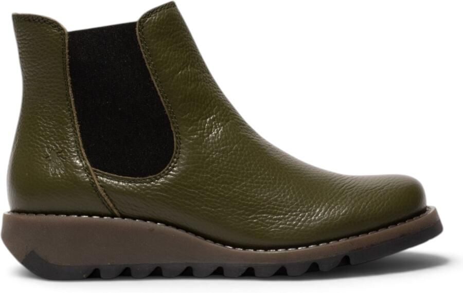 Fly London Dames Chelsea enkellaarsjes van leer in militair groen SALV195