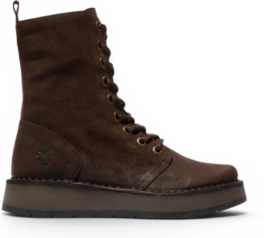 Fly London Dames Combat Brown Suède Leren Veterlaarzen RAMI043