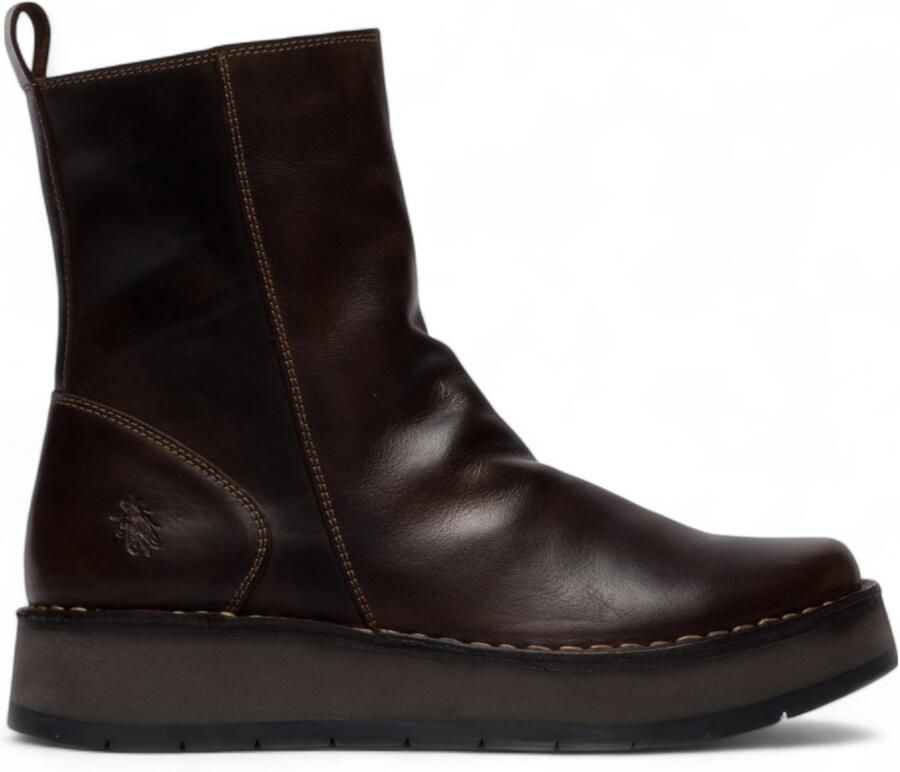 Fly London Dames Donkerbruine RENO053FLY Leren Enkellaarsjes met Rits en Platform Comfort