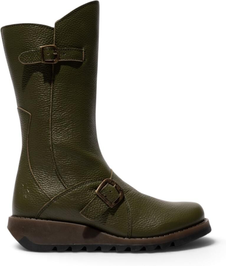 Fly London Dames halfhoge leren laarzen in militair groen MES2913