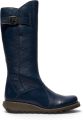 Fly London Dames kniehoge leren laarzen met sleehak in marineblauw MOL2 - Marineblauw