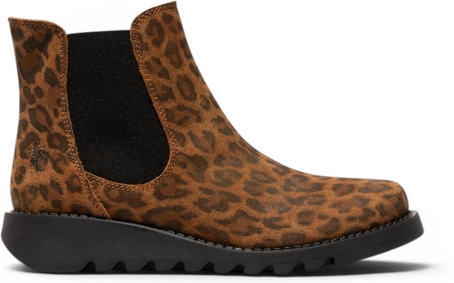 Fly London Dames Leopard Tan Chelsea Suède Leer Enkellaarzen SALV195