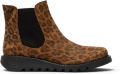 Fly London Dames Leopard Tan Chelsea Suède Leer Enkellaarzen SALV195 - Camel