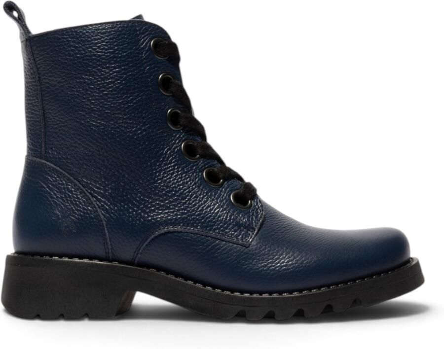 Fly London Dames leren veterenkellaarsjes met hak in marineblauw RAMY488