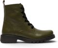 Fly London Dames leren veterenkellaarsjes met hak in militair groen RAMY488 - Kaki
