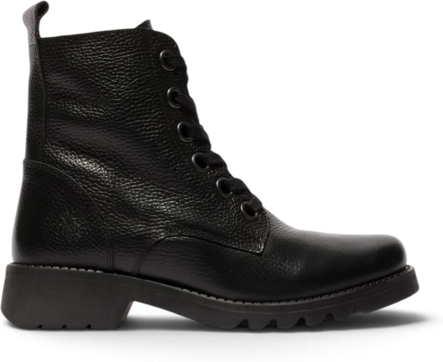 Fly London Dames leren veterenkellaarsjes met hak in zwart RAMY488
