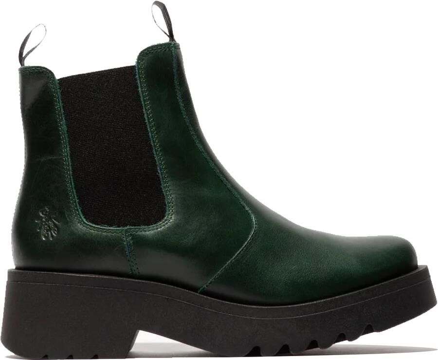 Fly London Dames Petrol Green MEDI789 Wedged Chelsea Enkel Leren Platform Laarzen