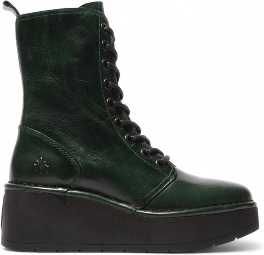 Fly London Dames Petrol Groene HAIT273 Leren Veterschoenen met Dikke Plateauzool