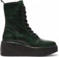 Fly London Dames Petrol Groene HAIT273 Leren Veterschoenen met Dikke Plateauzool - Groen